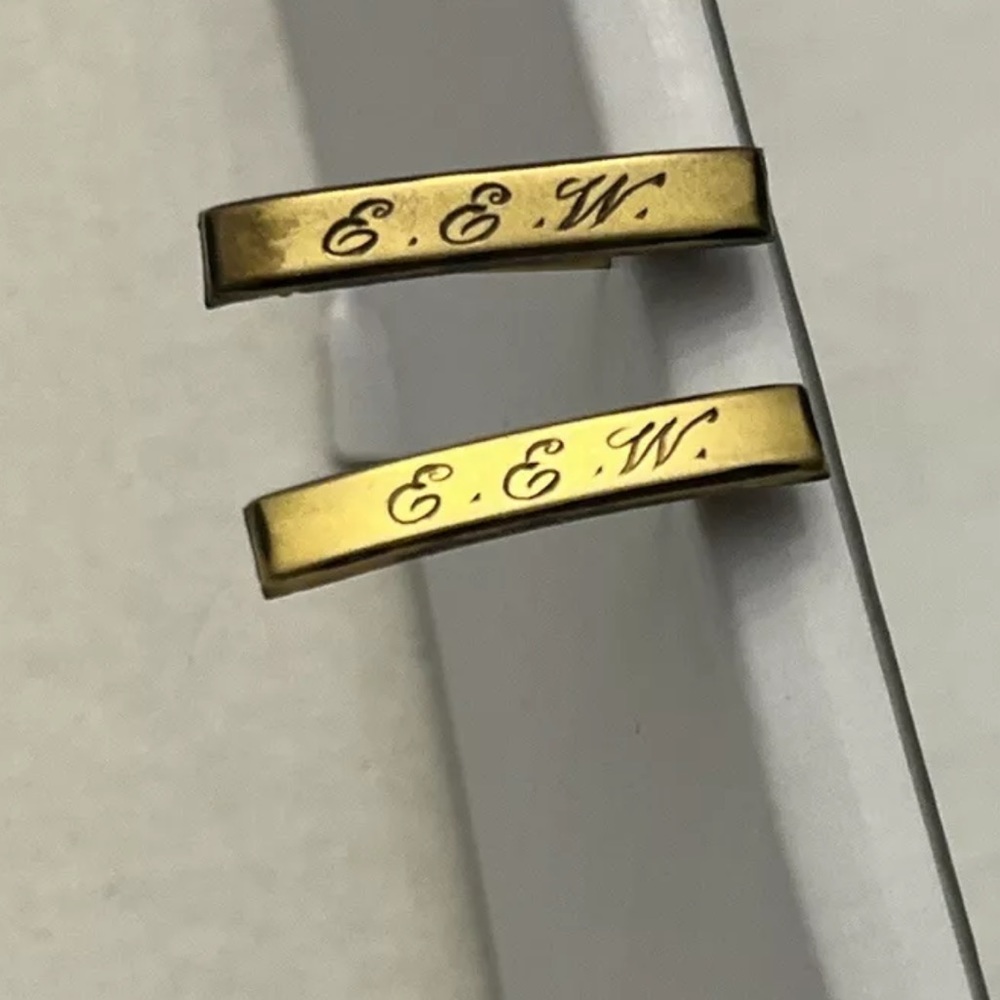 Victorian lingerie Pins 2 Matching Gold Tone with Initials EEW 3/4”